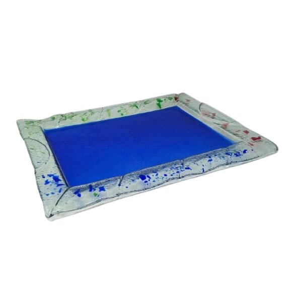 1970s Astonishing Blue Tray By Albatros in Murano Glass. Made in Italy - Picture 1 of 8